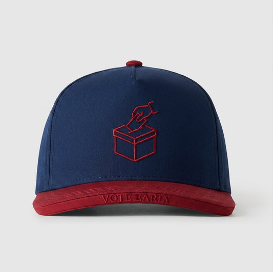 Midterm Mania 2026 — Stylized ballot box with a hand dropping a vote